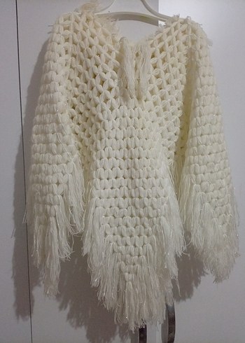 Beyaz Örgü kız çocuk Panço - Görsel 2