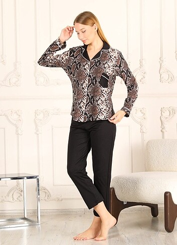 m Beden Leopar Desenli Pijama Takımı