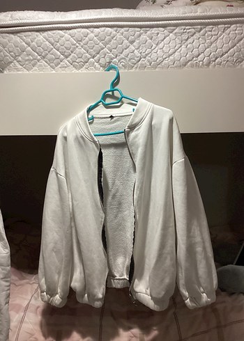 Kadın Beyaz Fermuarlı Sweatshirt - Görsel 2