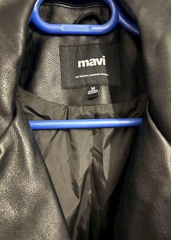 Mavi Siyah Deri Biker Ceket