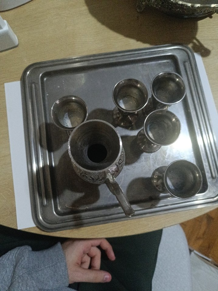 Gri İşlemeli Metal Vazo Seti - Görsel 2