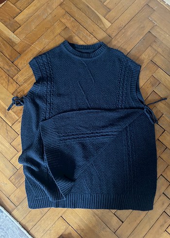 Kadın Lacivert Örgü Kolsuz Süveter - Görsel 2