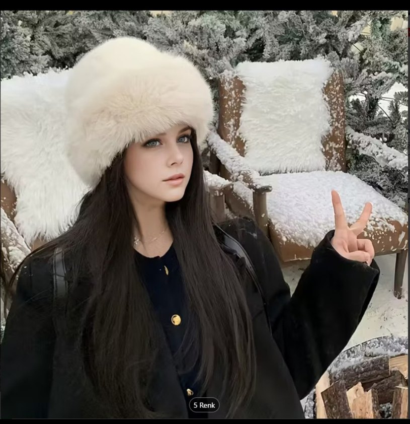 Bej Kürk Detaylı Kadın Şapka - Görsel 2