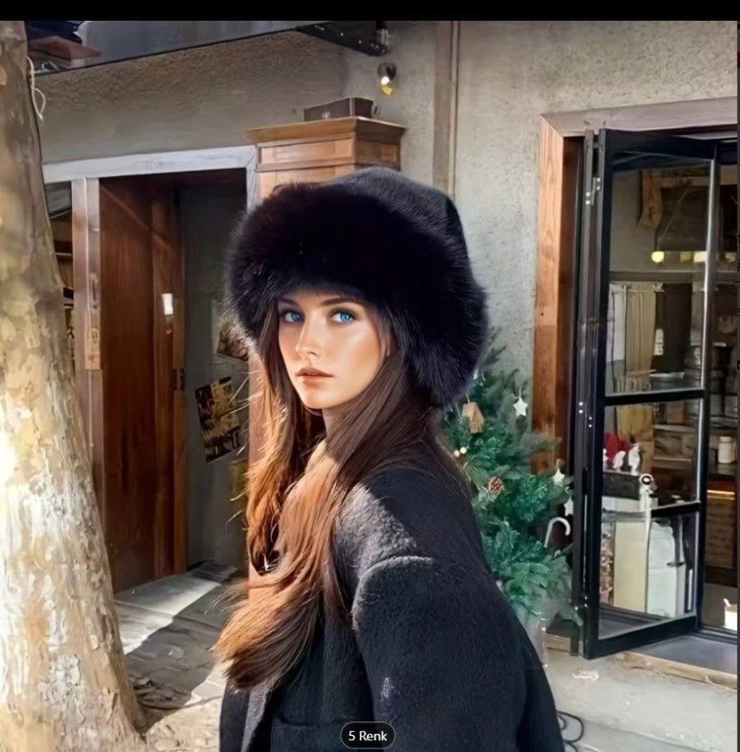 Bej Kürk Detaylı Kadın Şapka - Görsel 3