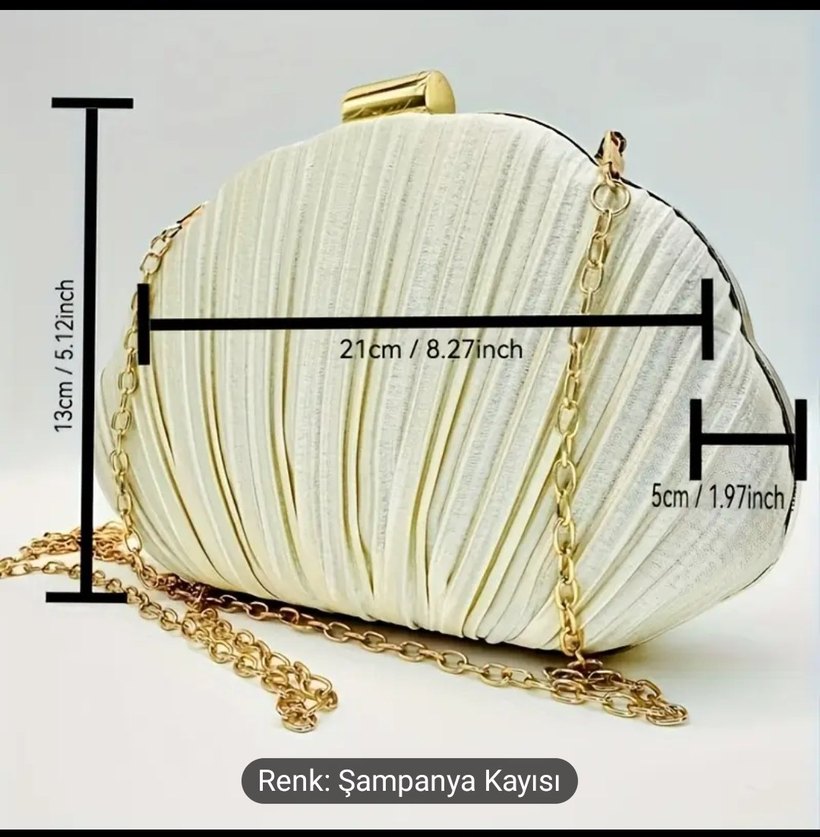 Şampanya rengi Deniz kabugu görünümlü Kadın Abiye Çanta - Görsel 2
