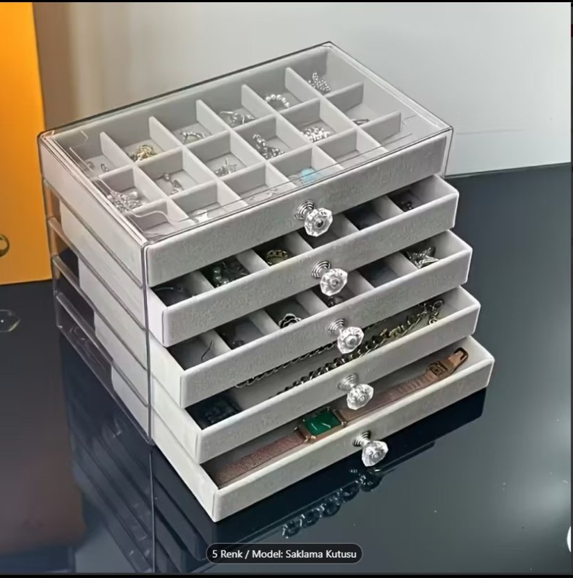 5 katlı Çekmeceli Gri Makyaj Organizer Kutusu - Görsel 2