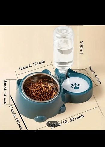 Koyu Mavi Ayı Kulaklı Çelik Kedi Mama Kabı
