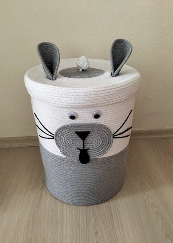 Diğer Gri ve Beyaz Kedi Desenli Saklama Sepeti