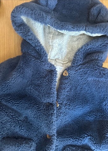 Kapüşonlu Mavi Çocuk Peluş Mont - Görsel 2