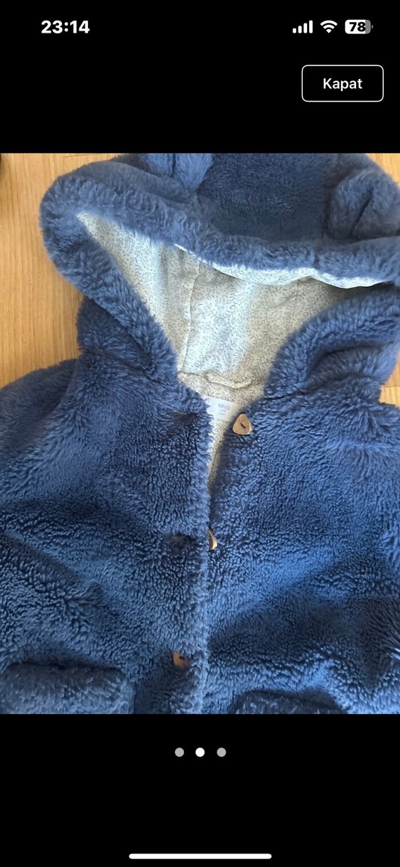 Kapüşonlu Mavi Çocuk Peluş Mont - Görsel 2