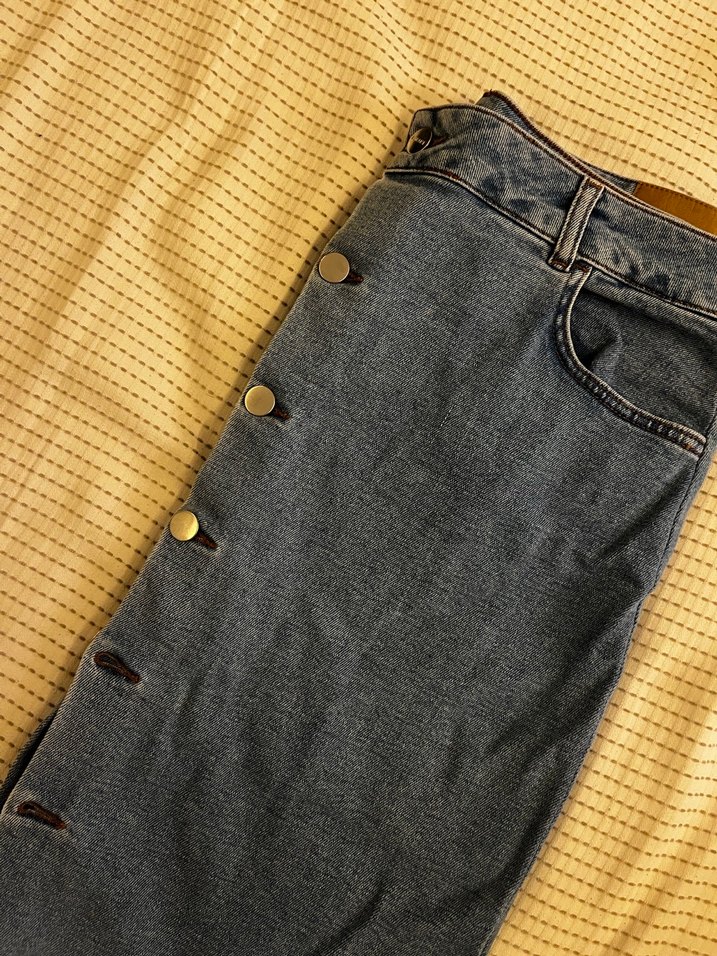 Düğmeli Midi Kot Etek - Görsel 4