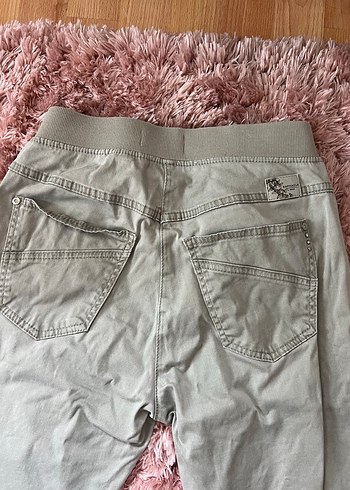 Haki Keten Kemerli Rahat Kesim Kadın Kapri - Görsel 4