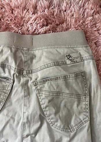 Haki Keten Kemerli Rahat Kesim Kadın Kapri - Görsel 5