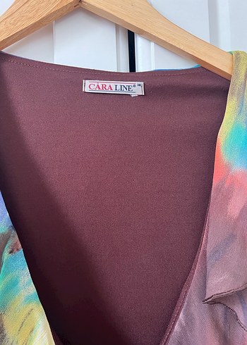 Vintage Kadın Çok Renkli Uzun Drapeli V Yaka Elbise - Görsel 5