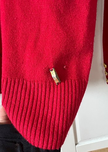 Düğmeli Kırmızı Kadın Hırka Limon - Görsel 2