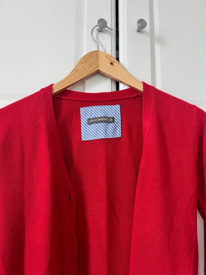 Düğmeli Kırmızı Kadın Hırka Limon - Görsel 3