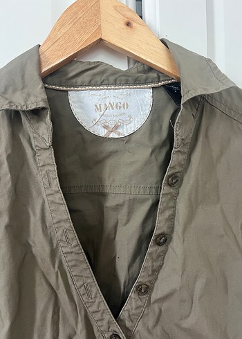 Mango Vintage Kadın Haki Keten Kısa Kollu Gömlek - Görsel 2