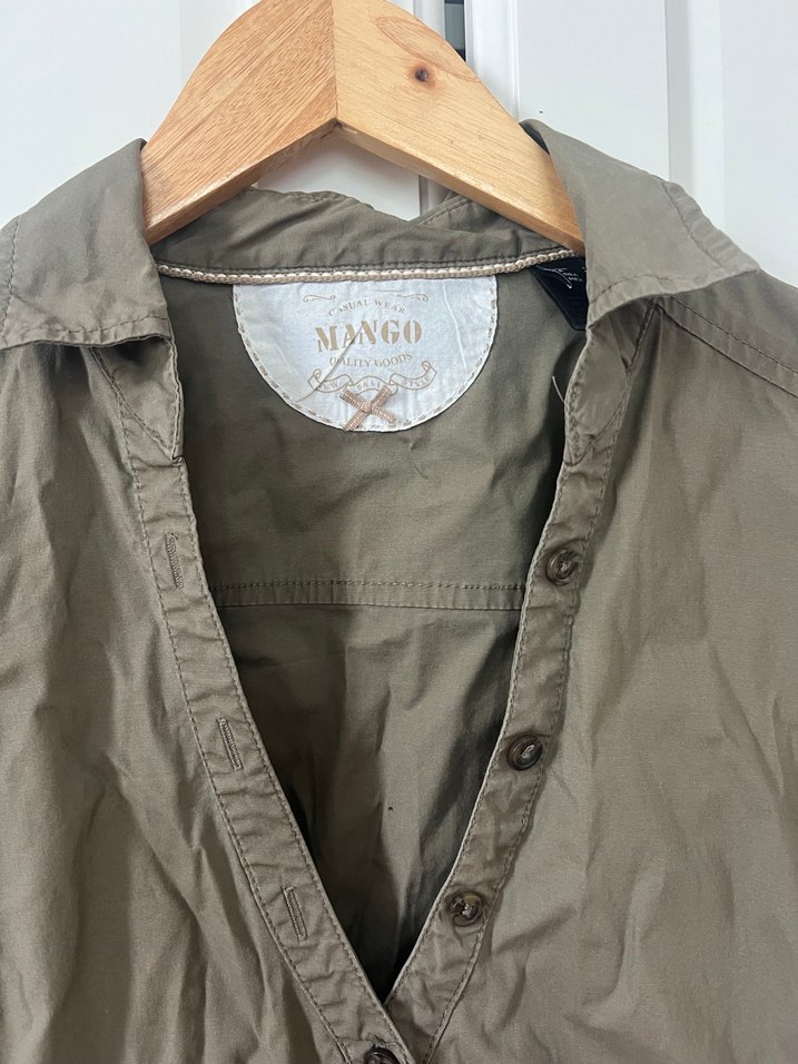 Mango Vintage Kadın Haki Keten Kısa Kollu Gömlek - Görsel 2