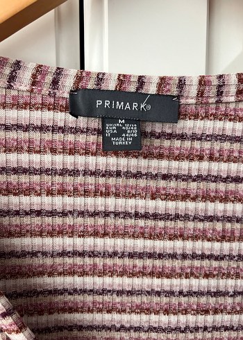 Primark Bordo Çizgili V Yaka Düğmeli Kadın Bluz - Görsel 3