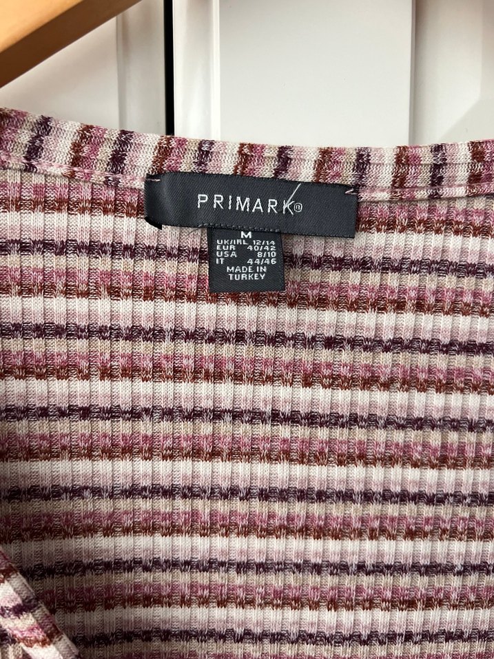 Primark Bordo Çizgili V Yaka Düğmeli Kadın Bluz - Görsel 3