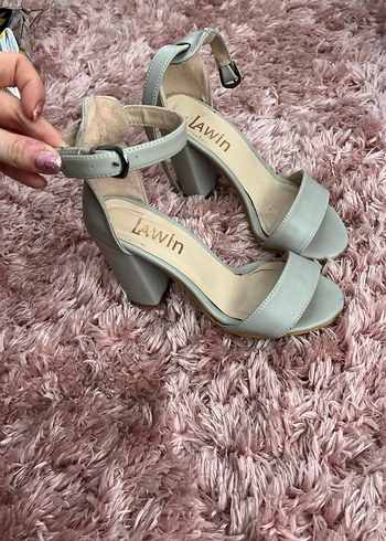 Gri/BejTokalı Blok Topuklu Kadın Abiye Ayakkabı - Görsel 2