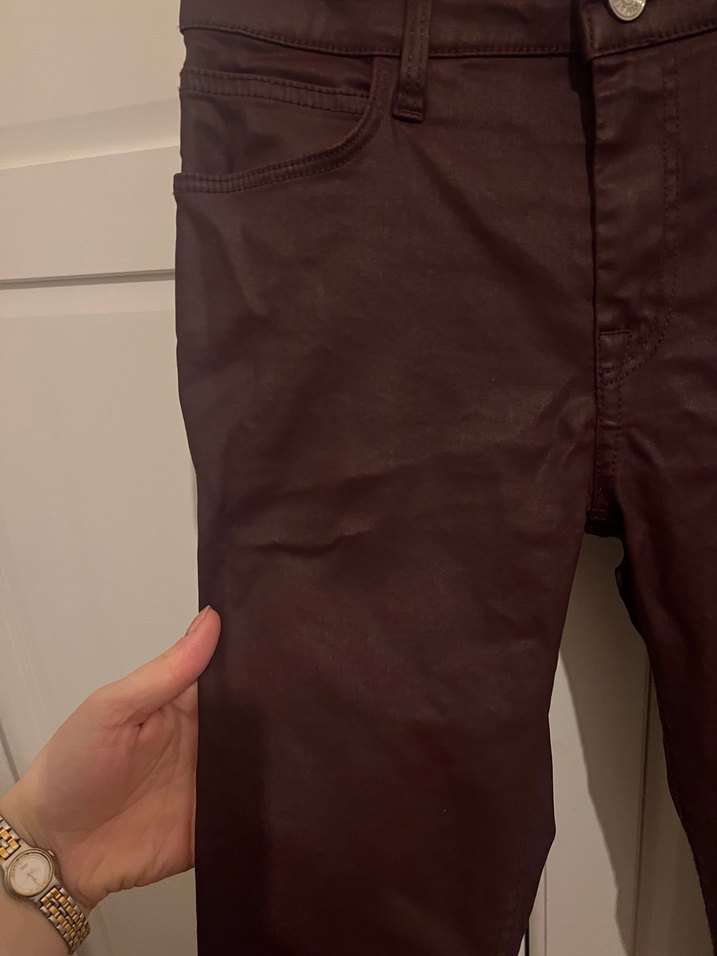 Mango Bordo Kadın Skinny Deri Pantolon - Görsel 3