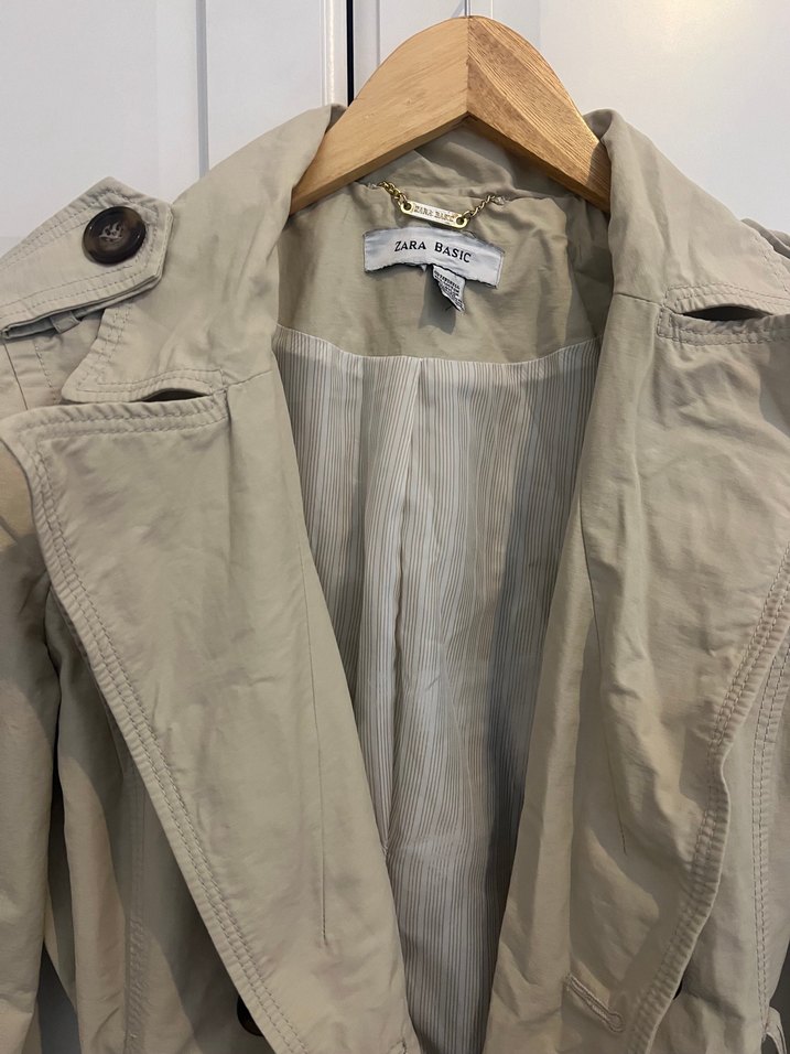 ZARA Bej Düğmeli Midi Keten Trençkot - Görsel 2