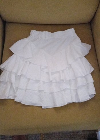 Beyaz Volanlı Mini Etek - Görsel 3