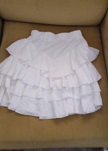 Beyaz Volanlı Mini Etek - Görsel 2