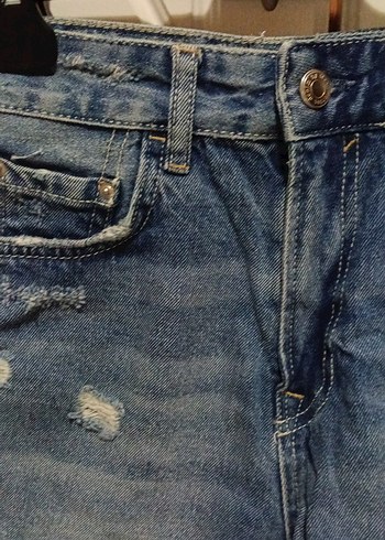 Kadın Mavi Kot Şort, Bol Kesim, - Görsel 6