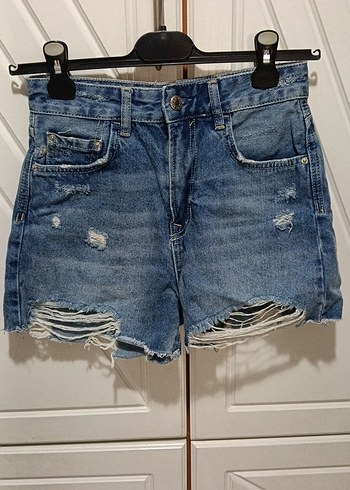 Kadın Mavi Kot Şort, Bol Kesim, - Görsel 2