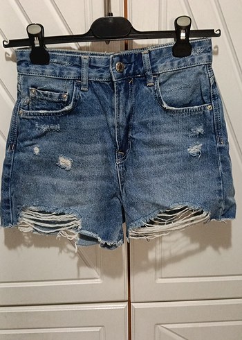 Kadın Mavi Kot Şort, Bol Kesim, - Görsel 3