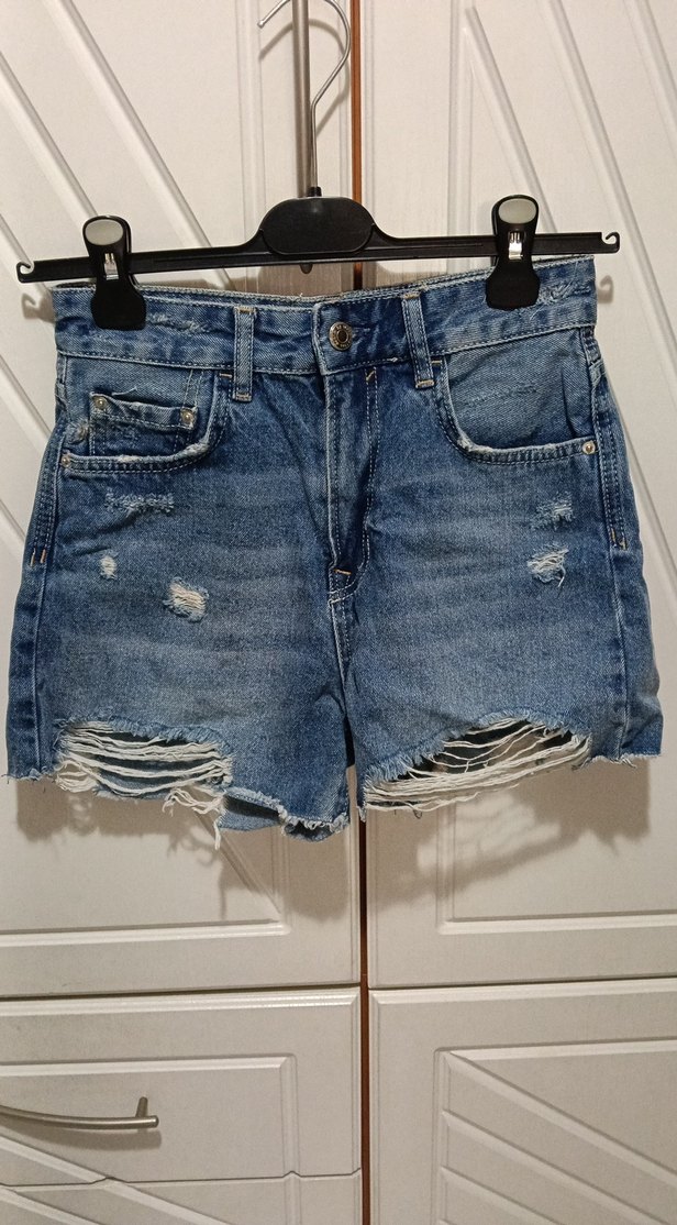 Kadın Mavi Kot Şort, Bol Kesim, - Görsel 2