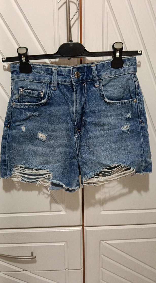 Kadın Mavi Kot Şort, Bol Kesim, - Görsel 3