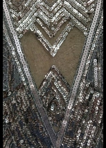 Gri Desenli Mini boncuk işlemeli Abiye Elbise - Görsel 5