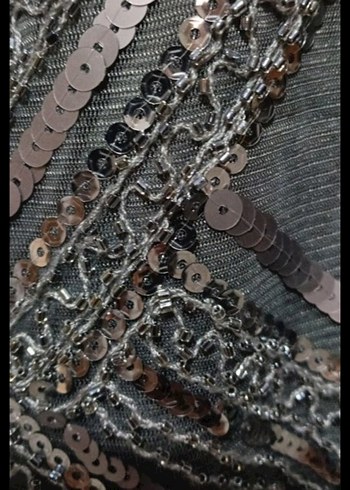 Gri Desenli Mini boncuk işlemeli Abiye Elbise - Görsel 11