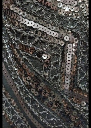 Gri Desenli Mini boncuk işlemeli Abiye Elbise - Görsel 10