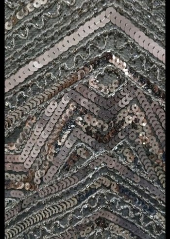 Gri Desenli Mini boncuk işlemeli Abiye Elbise - Görsel 7