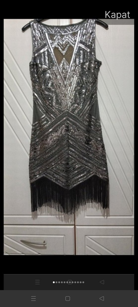 Gri Desenli Mini boncuk işlemeli Abiye Elbise - Görsel 2