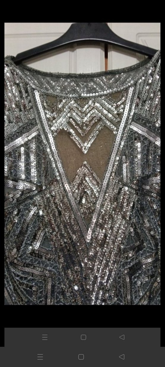 Gri Desenli Mini boncuk işlemeli Abiye Elbise - Görsel 4