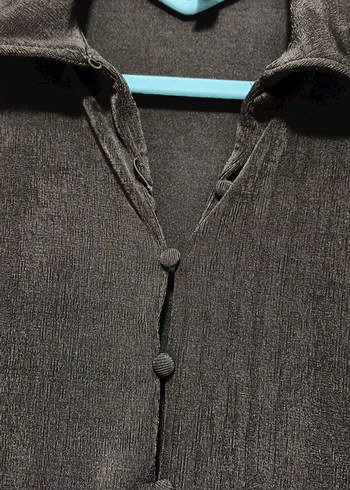 Düğmeli Kahverengi Kadın kısa kol gömlek - Görsel 5