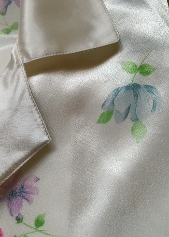 Kadın Vintage Çiçekli Midi Saten Pijama - Görsel 4