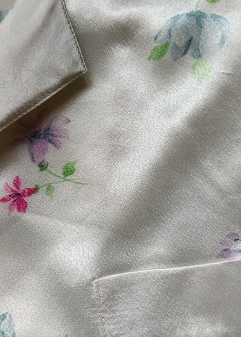 Kadın Vintage Çiçekli Midi Saten Pijama - Görsel 2