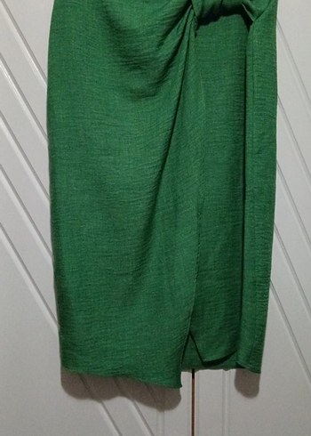 Yeşil Dökümlü Uzun Keten Etek - Görsel 2