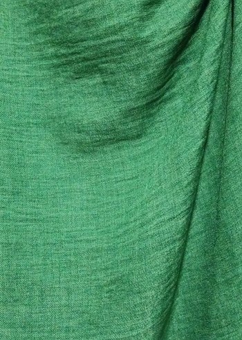 Yeşil Dökümlü Uzun Keten Etek - Görsel 5