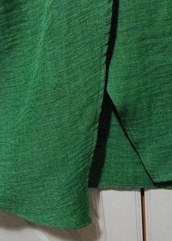 Yeşil Dökümlü Uzun Keten Etek - Görsel 4