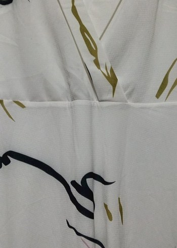 Beyaz Desenli V Yaka Uzun Kollu minş elbise - Görsel 7