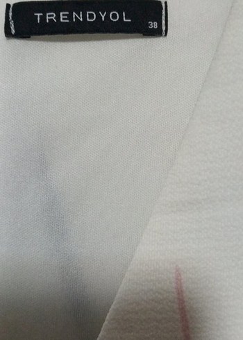 Beyaz Desenli V Yaka Uzun Kollu minş elbise - Görsel 4