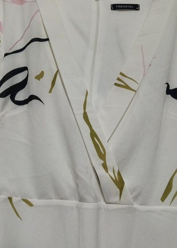 Beyaz Desenli V Yaka Uzun Kollu minş elbise - Görsel 6