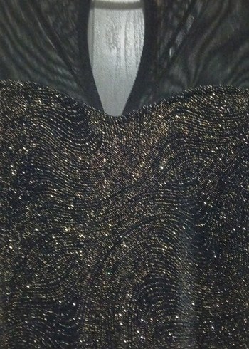 Parlak  Siyah Midi Elbise - Görsel 5